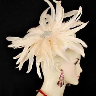 Ivory Disk Saucer Shaped Fascinator Hat Rooster Feathers