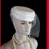 Ivory Satin Pillbox Wedding Bridal Hat With A Birdcage Veil