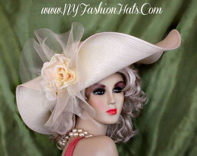 Ivory Wide Brim Couture Designer Racing Hat, Church Wedding Formal ...