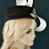 Black White Pillbox Wedding Hat