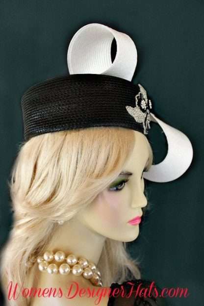 Black White Pillbox Wedding Hat