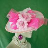 Couture Designer Satin Hot Pink White Statement Hat