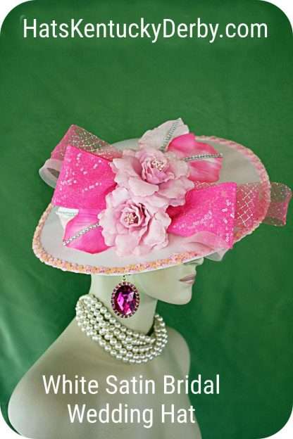 Couture Designer Satin Hot Pink White Statement Hat