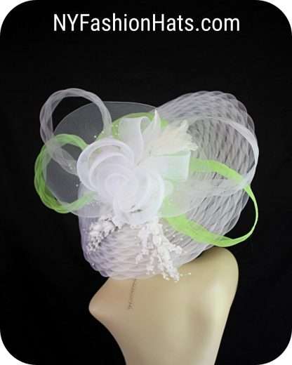 White Lime Apple Green Big Bow Wide Brim Hat