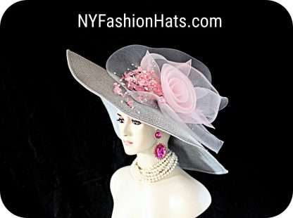 Silver Gray Dusty Pink Big Wide Brim Designer Hat