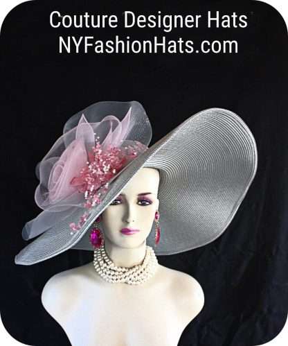 Silver Gray Dusty Pink Big Wide Brim Designer Hat