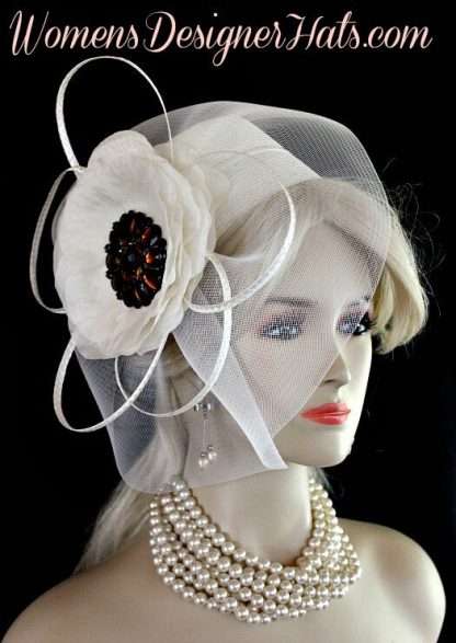 Ladies Ivory Pillbox Cocktail Hat Wedding Bridal Designer Formal Couture Church Hats