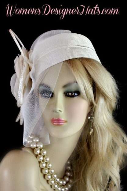 Ladies Ivory Pillbox Cocktail Hat Wedding Bridal Designer Formal Couture Church Hats