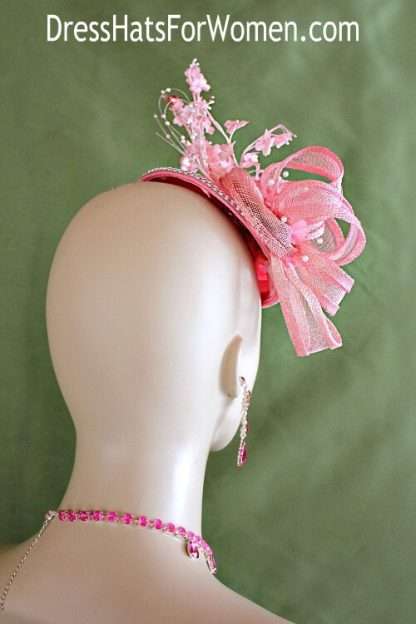 Ladies pink sinamay straw flower wedding fascinator cocktail hat