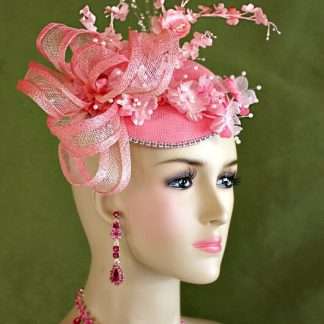 Ladies pink sinamay straw flower wedding fascinator cocktail hat