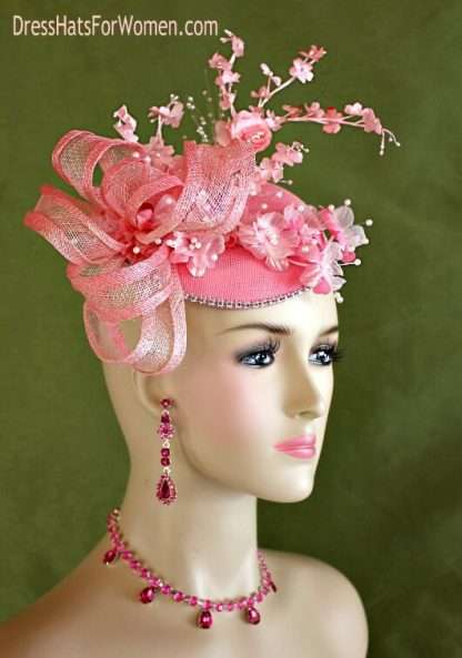 Ladies pink sinamay straw flower wedding fascinator cocktail hat