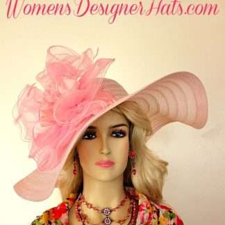 Ladies pink wide brim fashion dress hat church occasion hat p444