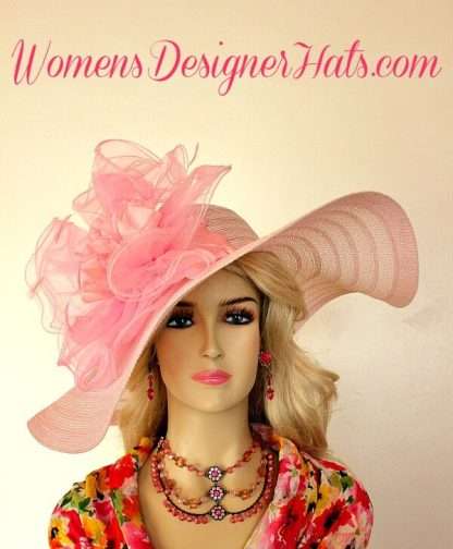 Ladies pink wide brim fashion dress hat church occasion hat p444