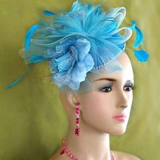 Ladies turquoise aqua baby blue designer sinamay straw wedding fascinator cocktail hat