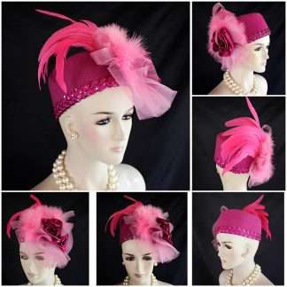 Magenta Hot Pink Satin Pillbox Formal Church Temple Hat