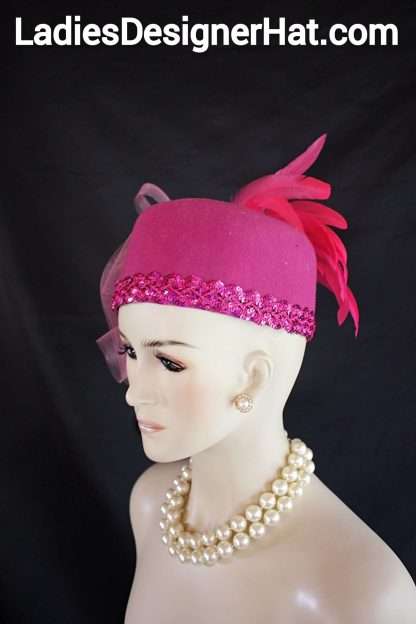 Magenta Hot Pink Satin Pillbox Formal Church Temple Hat