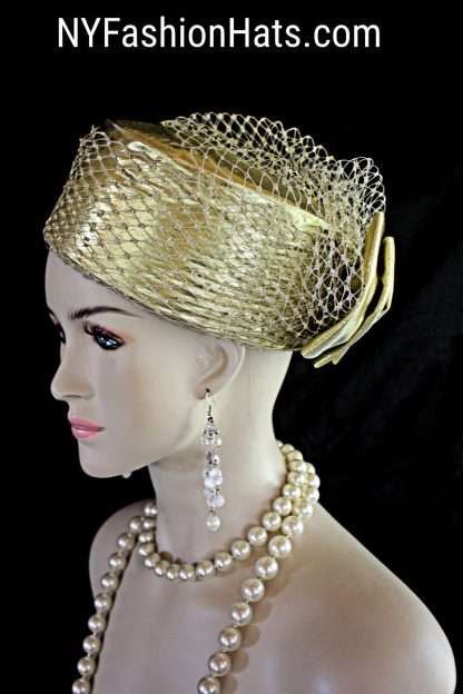 Metallic Gold Wedding Pillbox Bridal Hat