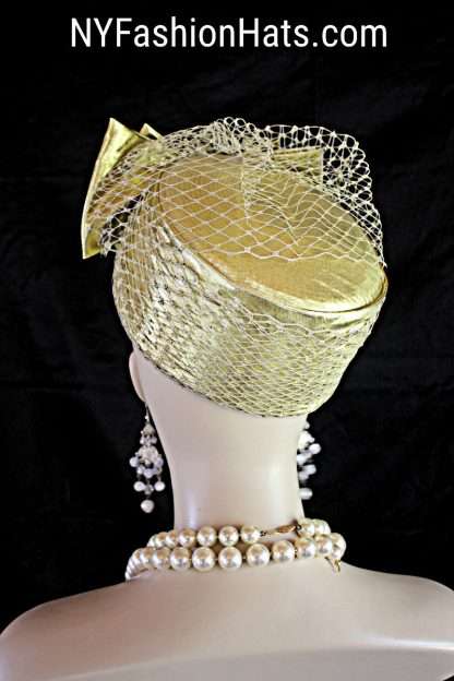 Metallic Gold Wedding Pillbox Bridal Hat