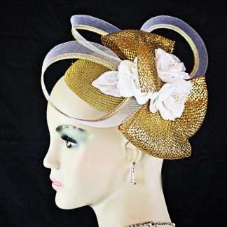 Metallic Gold White Cocktail Hat