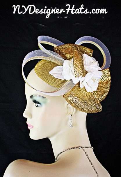 Metallic Gold White Cocktail Hat