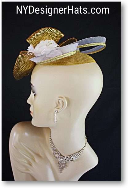 Metallic Gold White Cocktail Hat