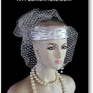 Metallic Silver Pillbox Wedding Bridal Hat With A Birdcage Veil