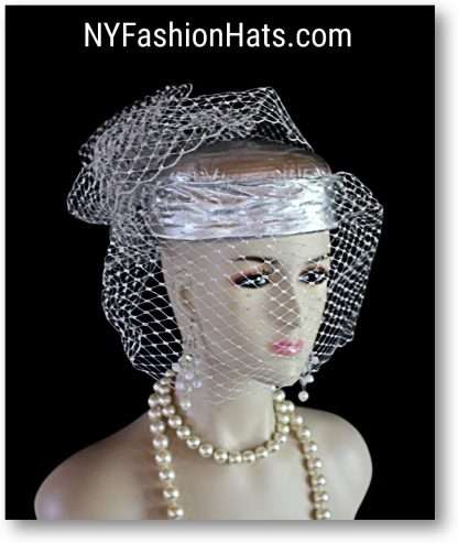 Metallic Silver Pillbox Wedding Bridal Hat With A Birdcage Veil