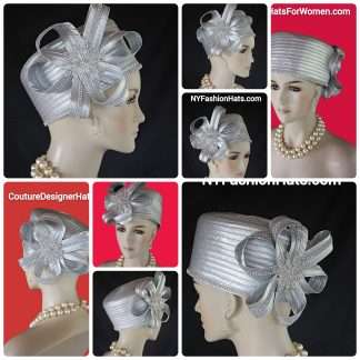 Metallic Silver Satin Pillbox Hat For Women