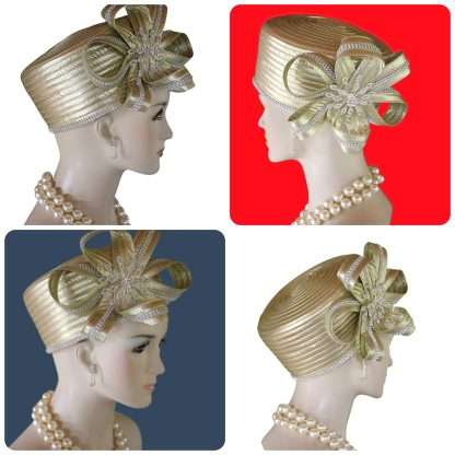 Metallic Silver Satin Pillbox Hat For Women