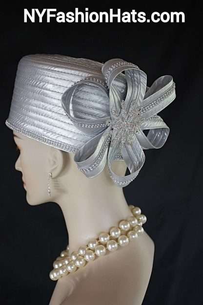 Metallic Silver Satin Pillbox Hat For Women