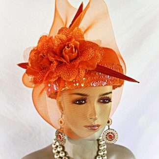 Orange Pink Statement Pillbox Wedding Bridal Hat