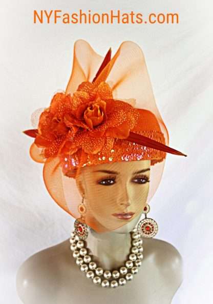 Orange Pink Statement Pillbox Wedding Bridal Hat