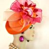 Orange Hot Pink Formal Pillbox Hats