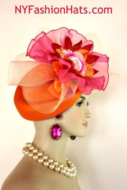 Orange Hot Pink Formal Pillbox Hats