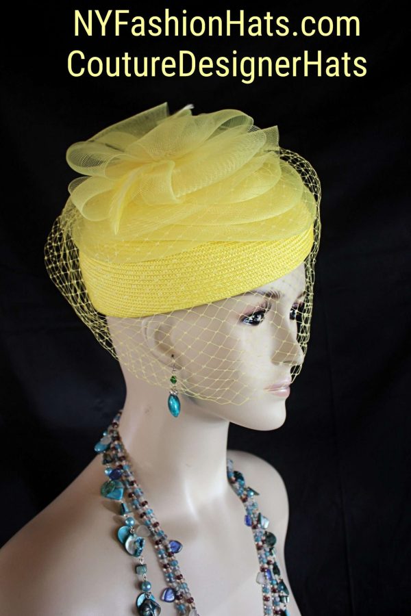 Pillbox Wedding Bridal Hat With A Birdcage Veil