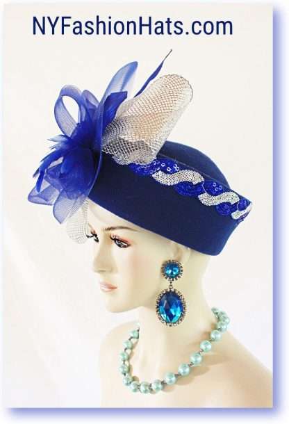 Royal Blue Silver Couture Designer Hat