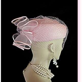 Pink Pillbox Formal Fashion Hat With A Veil