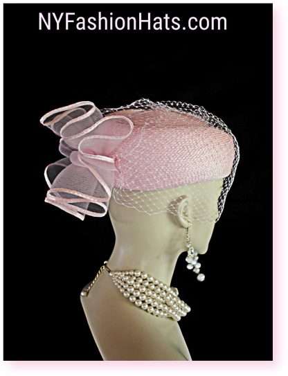 Pink Pillbox Formal Fashion Hat With A Veil