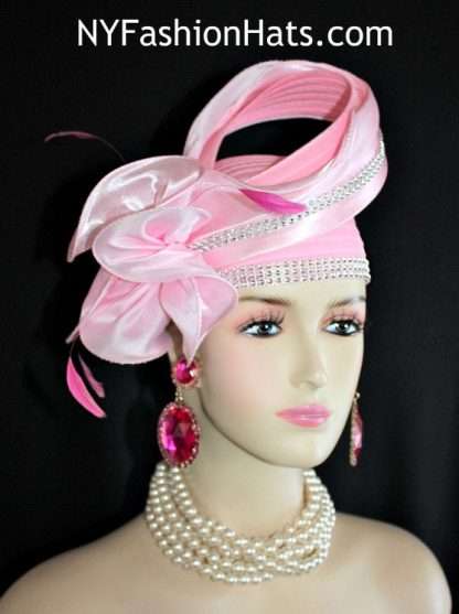 Pink Satin Pillbox Wedding Hat