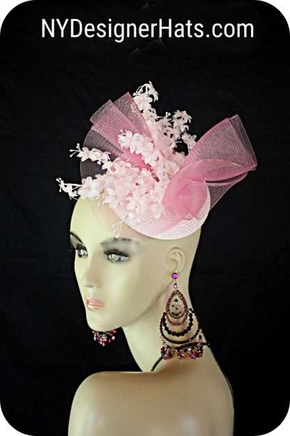 Pink White Wedding Fascinator Cocktail Hat