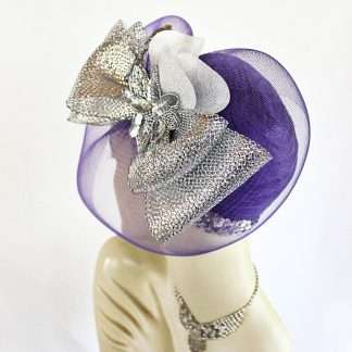 Purple Metallic Silver Pillbox Formal Wedding Bridal Hat