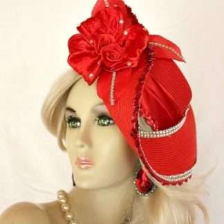 Red Couture Satin Pillbox Wedding Hat Art