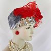 Red Gray Haute Couture Designer Pillbox Fashion Hat