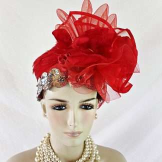 Red Gray Haute Couture Designer Pillbox Fashion Hat