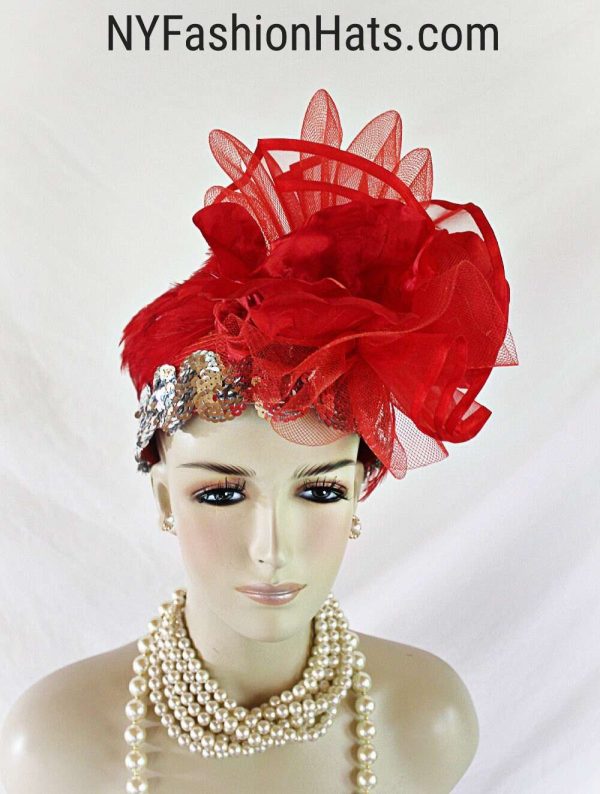 Red Gray Haute Couture Designer Pillbox Fashion Hat