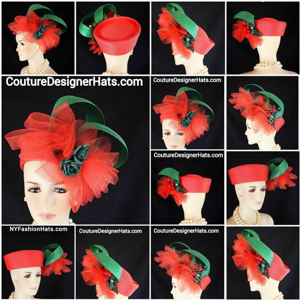 Red Green Christmas Pillbox Wedding Hat