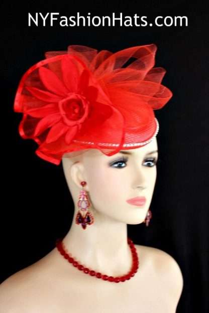 Red Pillbox Wedding Hat Fascinator Headpiece