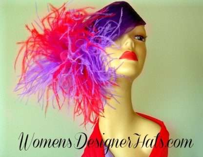 Red Purple Pillbox Wedding Cocktail Hat Headpiece