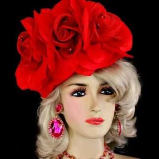 Red Sinamay Straw Wedding Bridal Pillbox Couture Designer Hat