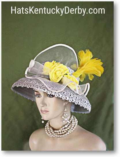 Silver Grey Yellow White Crownless Kentucky Derby Hat